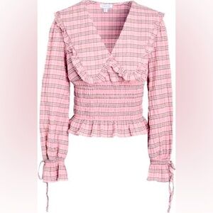 Topshop Pink Plaid Ruffle Blouse Size 8